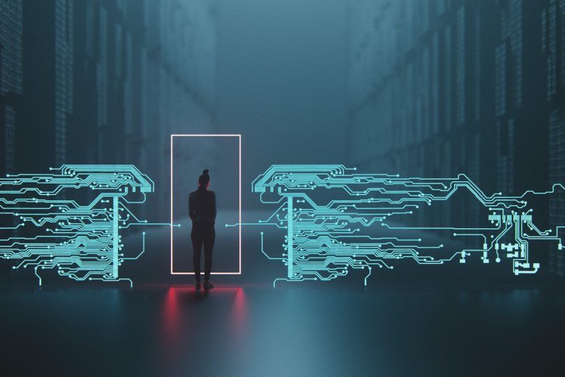 Woman-networking-abstract-digital-security