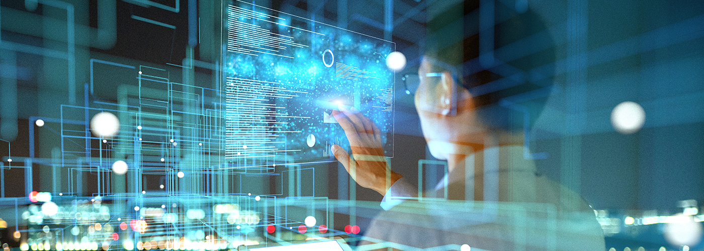 Man with tablet AI touch screen